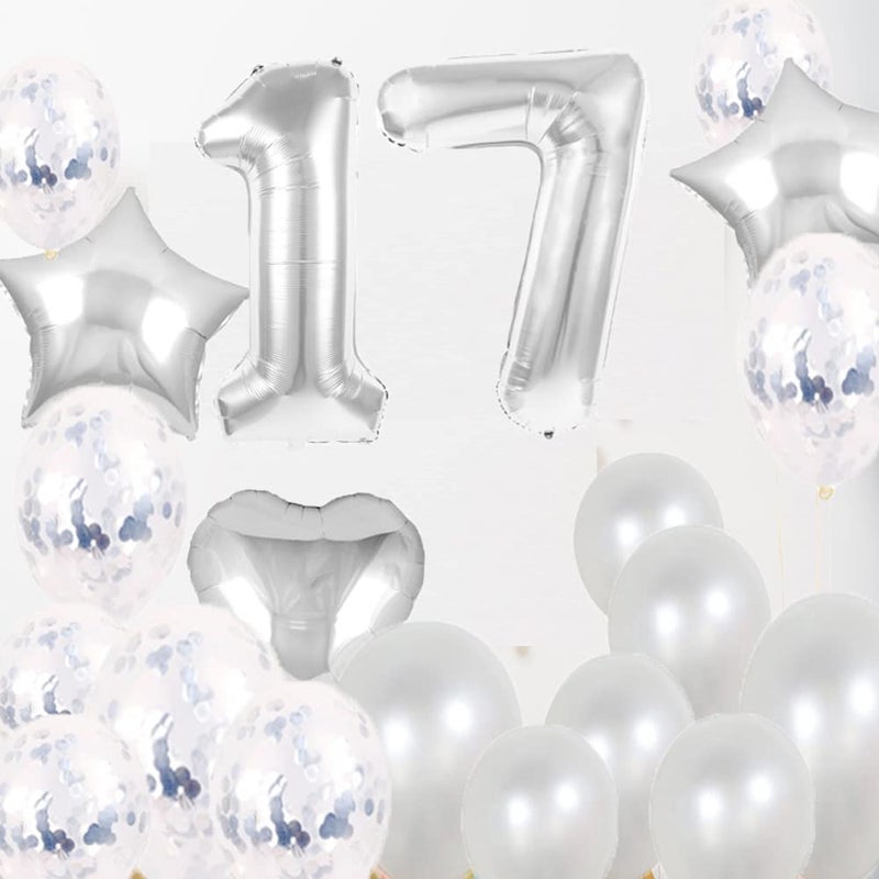 ZSNWGZ Sweet 17th Birthday Decorations Party Supplies,Silver Number 17 Balloons,17th Foil Mylar Balloons Latex Balloon Decoration,17th Birthday for Women,Men,Photo Props - Image 5